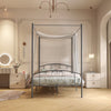 Double Size Metal Canopy Bed Frame 4-Poster Modern Platform Wooden Slat Support