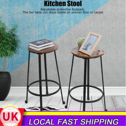 2 PCS Brown Round Wooden Industrial Rustic Bar Pub Kitchen Stools Chairs Seats