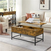Industrial Split Lift-top Coffee Table with Storage Compartments & Metal Legs