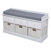 Wood Storage Bench with Drawers Removable Baskets Shoe Stand Padded Seat Cabinet