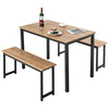 3 PCS Dining Table Set Dining Table & 2 Benches 2-4 Persons W/ Anti-Rust Frame