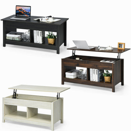 110cm Modern Lift Up Top Coffee Table Desk W/ Hidden Storage & Divided Shelf