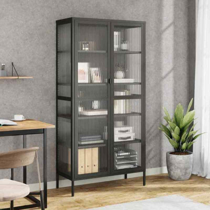 Highboard Black 85x40x180 Glass and Steel G7G8