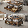 Vintage Industrial Style Coffee Table with Drawers Storage Shelf Side Rustic