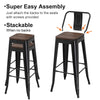 4pcs Bar Stool,76cm Black Industrial Metal Kitchen Breakfast Chair w/Wooden Seat