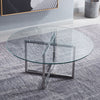 Large Round Glass Coffee Table Side Tea Table Glossy Metal X-Shaped Base Legs UK