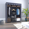 Mondeer Canvas Wardrobe Storage Organiser Fabric with Rail & Shelves Grey/Black