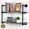 Wooden Bookshelf Metal Wall Floating Retro Industrial Pipe Display Shelf Storage
