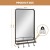 Wall-mounted Bathroom Mirror Rectangle Bedroom Vanity Mirror w/ Shelf & 4 Hooks