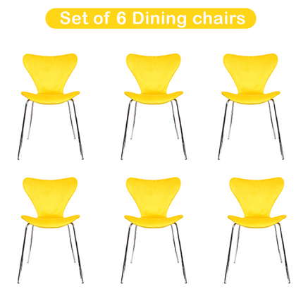 Dining Chairs Set of 6 Velvet Padded Seat Chrome Legs Kitchen Home Office Yellow