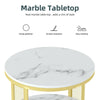 2-tier Marble Top Round Coffee Table Side Lounge Living Room Gold Legs w/ Shelf