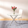 88cm White Round Glass Dining Table and 2/4 Chairs Set Kitchen Dinner Cafe Decor