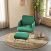 Retro Velvet Armchair & Footstool Upholstered Living Room Sofa Chair Wooden Leg