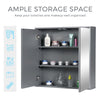 Bathroom Cabinet Cupboard Make-up Storage Shelves with Mirror Double Door Grey