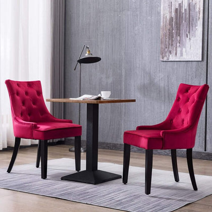 Dining Chairs Set of 2 Velvet Fabric Chairs with Wooden Style Metal Legs Red