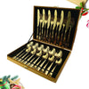 24pcs Luxury Cutlery Set Stainless Steel Knife Spoon Fork Teaspoons Canteen Gold