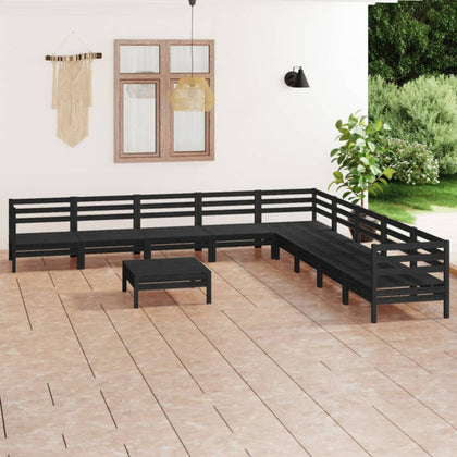 10 Piece Garden Set Solid Pinewood Black Y0L2