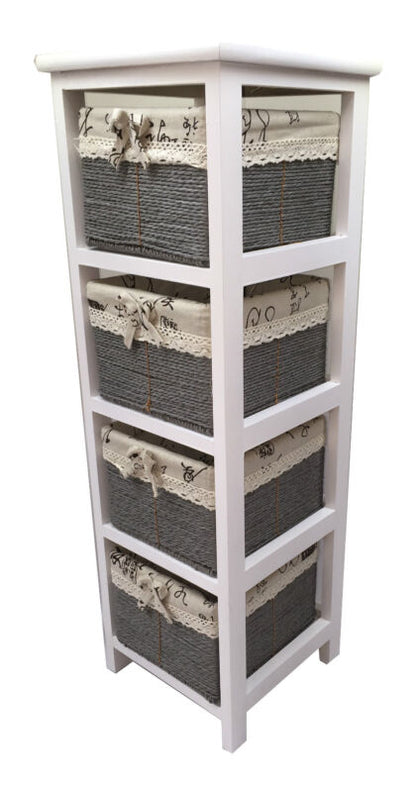 Maize Baskets Unit White Wooden Slim 4 Drawer Cabinet Storage Organiser Bathroom