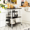 3 Tier Rolling Kitchen Baker's Rack Adjustable Utility Serving Cart W/ 10 Hooks