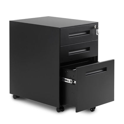 Home Office Filing Cabinet Under Desk File Storage w/ 3 Drawers Casters Lockable