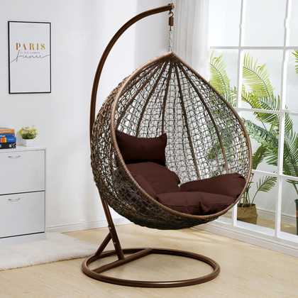 Hanging Egg Chair With Stand Cushion Indoor Outdoor Rattan Garden Swing Chairs