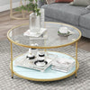 Round Coffee Table Tempered Glass Transparent Sofa Side Table Living Room Gold