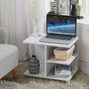 Rolling Sofa Bedside Table W/ Storage Shelves Wooden Printer Stand Home Office