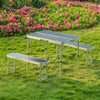 Portable Folding Camping Table & 2 Benches Alum Carry BBQ Kitchen Outdoor Picnic