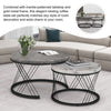 Round Coffee Table Set of 2 Side End Table Nesting Tables with Metal Frame BT