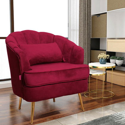 Velvet Armchair Shell Lotus Oyster Back Sofa Metal Gold Leg Chair Lounge Bedroom