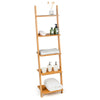 5-Tier Bamboo Ladder Shelf Space-saving Wall Mount Ladder Bookcase Display Rack