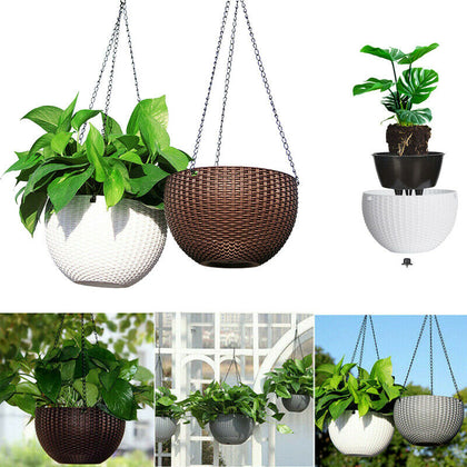 Self-watering Hanging Flower Pot Resin Plaited Hanging Basket Garden Decor