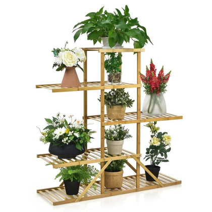 5-tier Bamboo Plant Stand Freestanding 10 Pots Flower Rack Display Storage Shelf