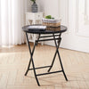 Indoor Outdoor Portable Garden Patio Bistro Dining Table Folding Glass Top Table