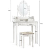Vanity Dressing Table Set Wooden Mirror Makeup Dresser Table Stool W/ LED Light