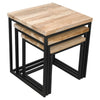 3 Pcs Rustic Urban Square Metal Solid Teak Nesting Coffee Bedside Table Set