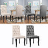 2/4PCS Linen Buttoned Dining Chairs Wooden Legs High Back Home Restaurant Seat