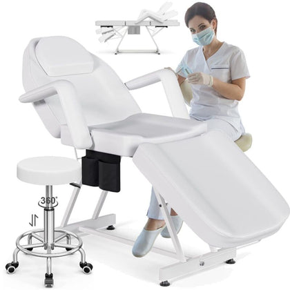 ONPNO Salon Beauty Bed and Hydraulic Stool, Adjustable 3-Section Massage Table