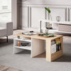 Modern Coffee Table Adjustable Tea Table w/Storage Living Room Home White & Oak