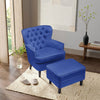 Luxury Velvet Blue Modern Armchair Button-tufted Soft Accent Chair W/Footstool