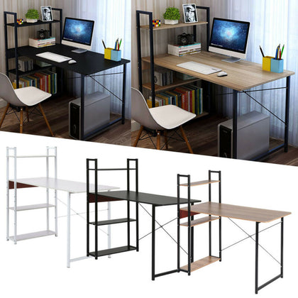 Corner Computer Desk - Home Office PC Laptop Table With Shelves Corner Desk UK