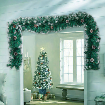 9FT Frosted Snowy Christmas Garland Fireplace Window Door Outdoor Wreath Decor