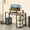 Home Office L-Shaped Corner Computer Desk w/ 2 Shelves Steel Frame Rustic Brown