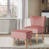 Home Velvet Accent Chair Ottoman Set Oyster Occasional Chair Upholstered Living