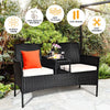 Outdoor Garden Furniture 2-Seater Rattan Chair Middle Tea Table Padded Cushions