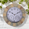 Garden Wall Clock Outdoor Decor Stone Effect Thermometer Humidity Home Bathroom