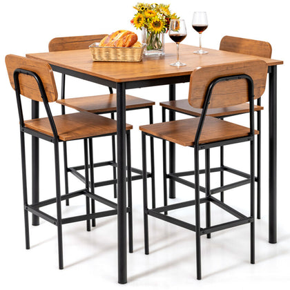 5PCS Industrial Dining Table Set Kitchen Bar Counter Height Table and 4 Stools