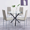 Round Clear Tempered Glass Black Metal Legs Dining Table Dining Room Living Room