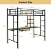 Metal Bunk Bed w/Desk Shelves and Safety Guardrail 2 Ladders Loft Bed Frame