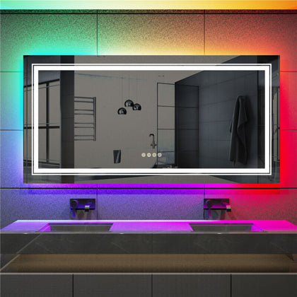 Extral Large Rectangular RGB Light LED Bathroom Mirror Illuminated Makeup Mirror